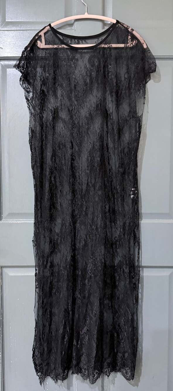 Unbranded Sheer Black Lace Overlay Dress Split Sides Witchy